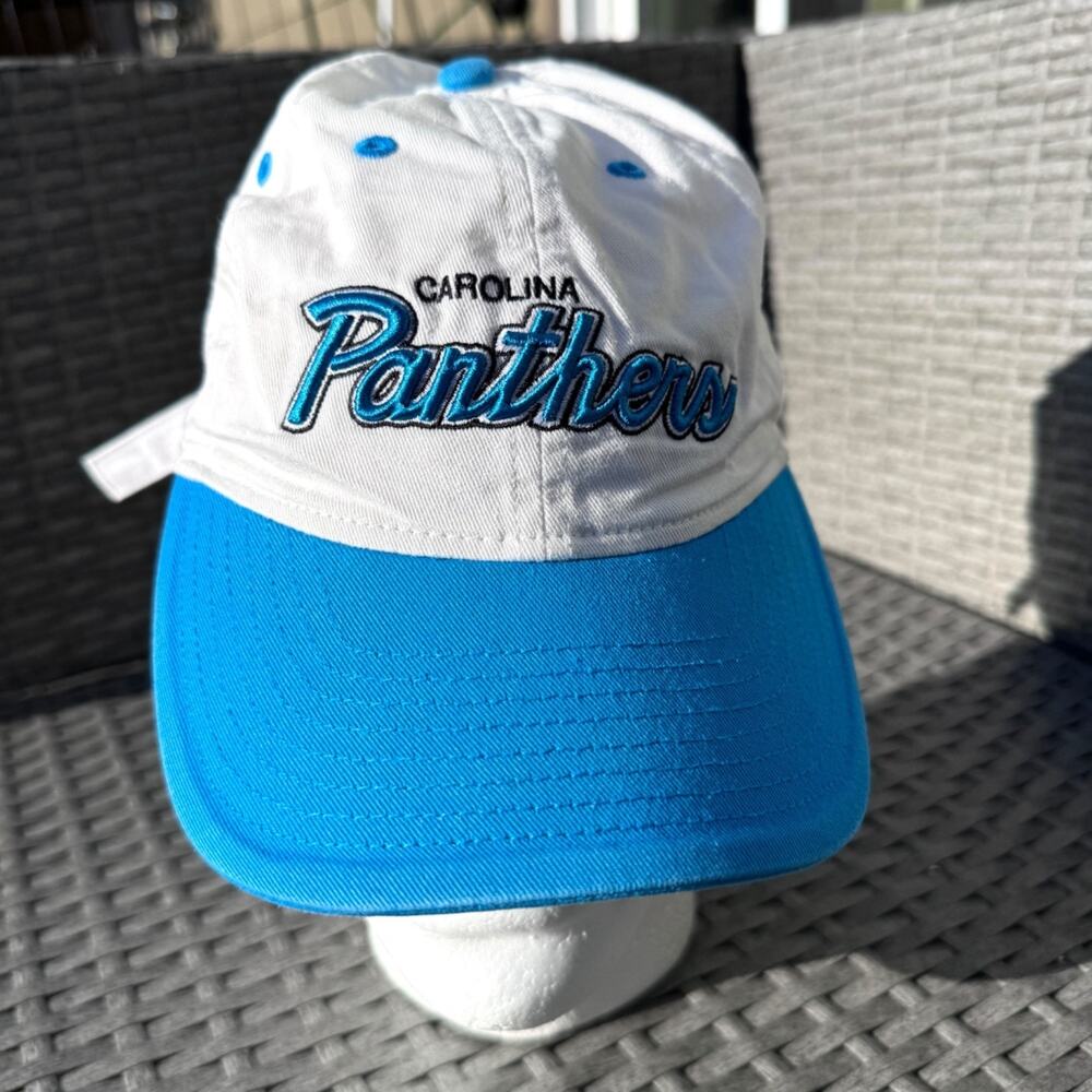 Carolina Panthers Reebok Hat Mens White Blue Strapback NFL Vintage 90's Cap OSFA